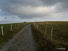 Le chemin formant la limite entre la Lorraine (à gauche) et la Franche-Comté (à droite); au fond l'Alsace